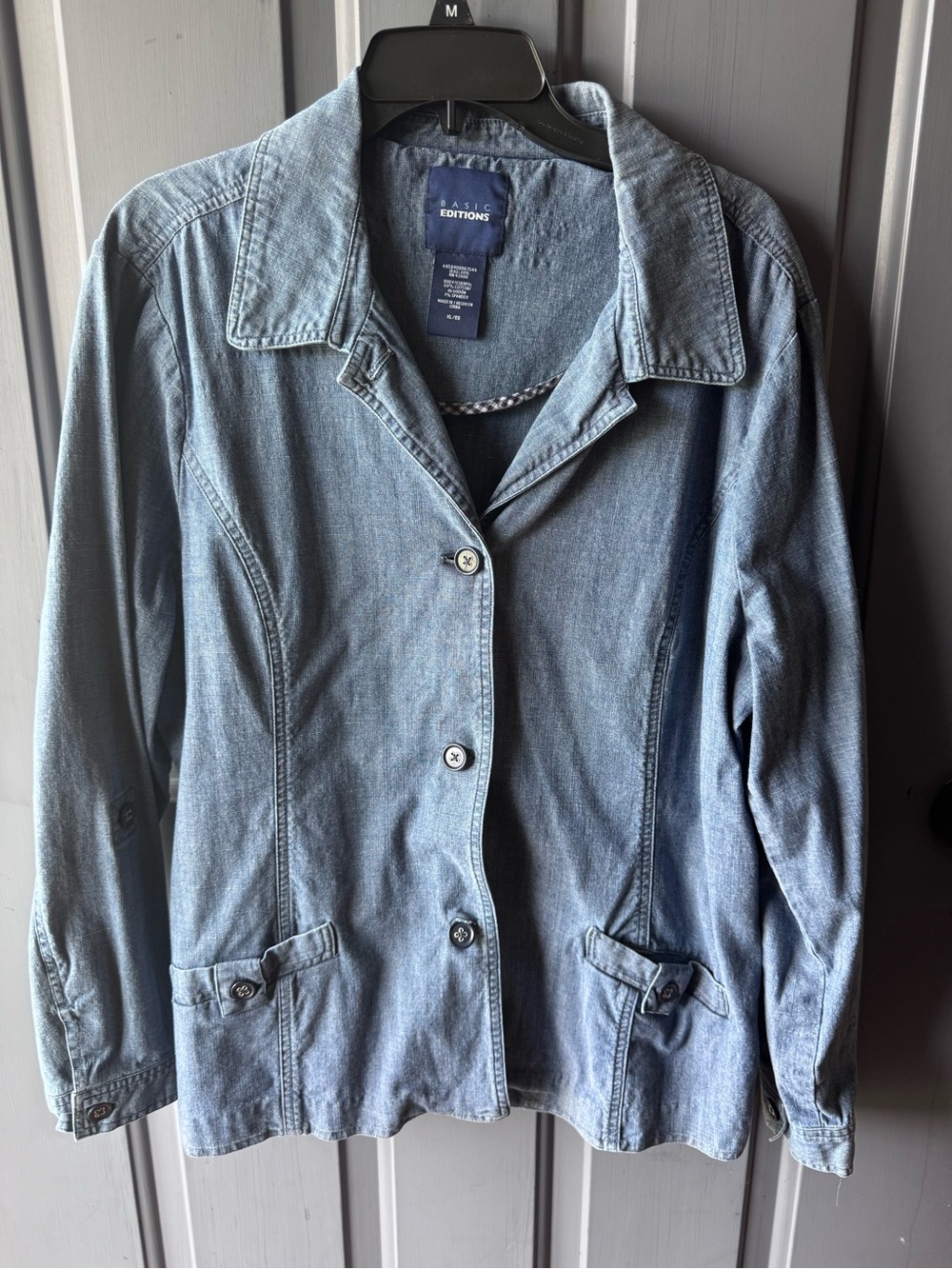 Basic Editions Light Wash Denim Blazer Jacket in Light Blue XL